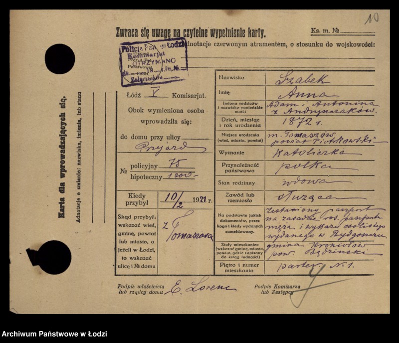 Obraz 12 z jednostki "[Spis ludności Łodzi] Syta-Szadkowski"