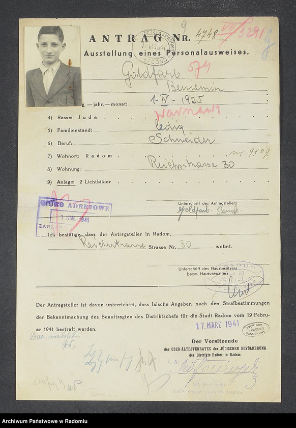 image.from.unit.number "[Wnioski o wydanie dowodów osobistych oraz nie odebrane dowody Goldberg, Goldfarb - Goldmann]"