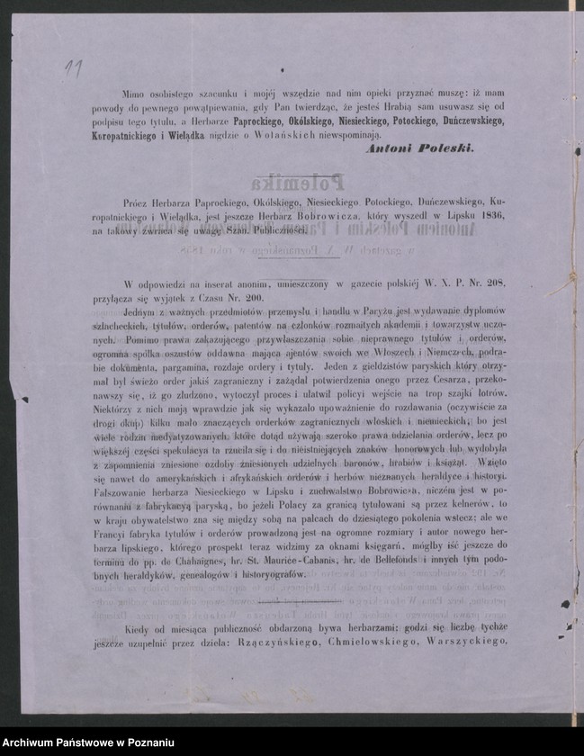 Obraz 18 z jednostki "A. betr. die Feststellung der Untertanen Verhältnisse des hier wegen Verdacht politischer Umtriebe verhaftet gewesen Robert von Wolski; Boleslaus von Wolski und den Thadeus von Wolanowski"