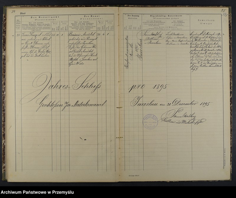 image.from.unit.number "Trauungsbuch des Isr.[aelitischen] Matriken-Bezirkes Jaroslau 1895"