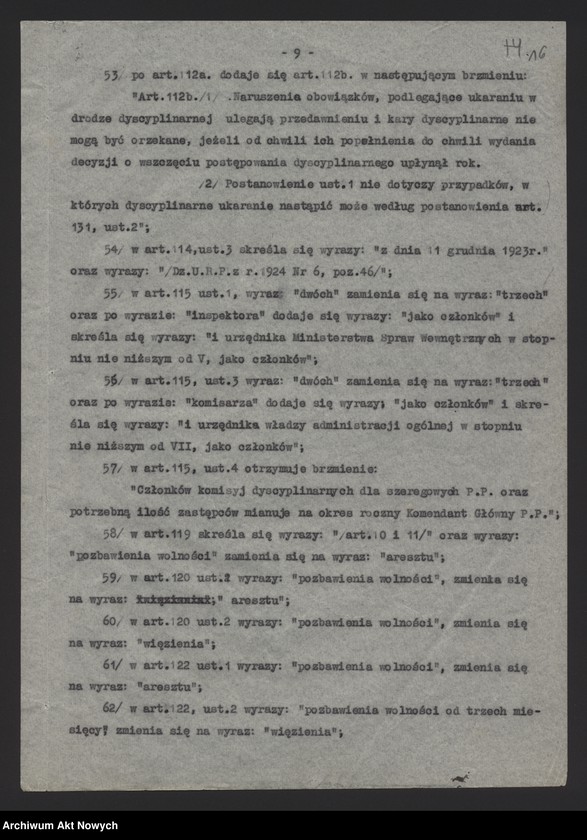 image.from.unit.number "Nowelizacji rozporządzenia Prezydenta Rzeczpospolitej o Policji Państwowej. Projekt dekretu, korespondencja."