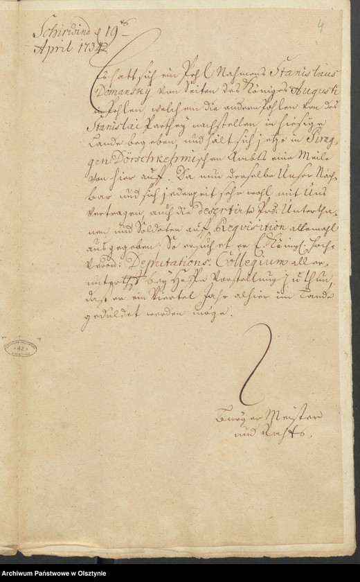 image.from.unit.number "In S. [Sachen] des Pohlen Stanislai Domansky wegen seiner Retraite in hiesige Lande"