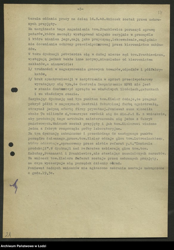 Obraz 18 z jednostki "Sekcja Włókiennicza-protokoły posiedzeń, sprawozdania"