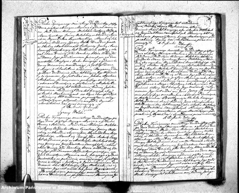 Obraz 3 z jednostki "Księga Aktów Urodzenia Urzędnika Stanu Cywilnego Gminy Metelskiey Pttu Seyneńskiego Wttwa Augustowskiego Od dnia 1- go Stycznia Tysiąc Osimset dwudziestego piątego roku 1825"