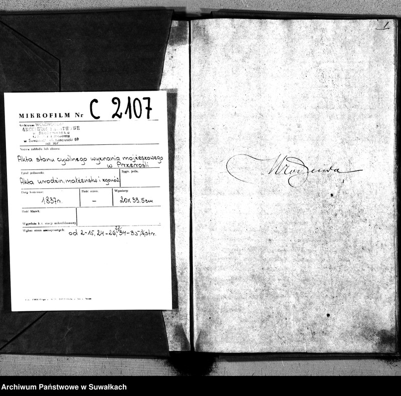 image.from.unit.number "Akta Urzędnika Stanu Cywilnego Parafii Przerośl Starozakonnych, Urodzonych, Zmarłych i Zaślubionych na 1837 rok"