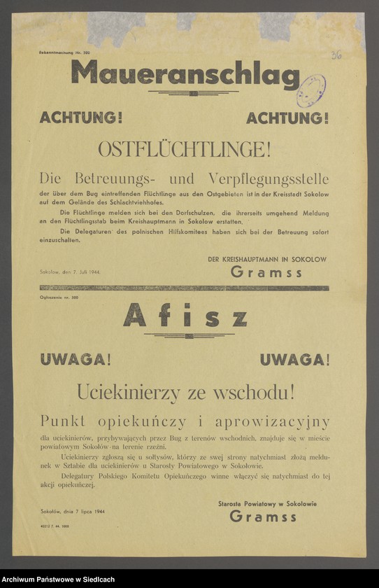 Obraz 9 z kolekcji "Afisze okupacyjne powiatu sokołowskiego 1939-1944.111"