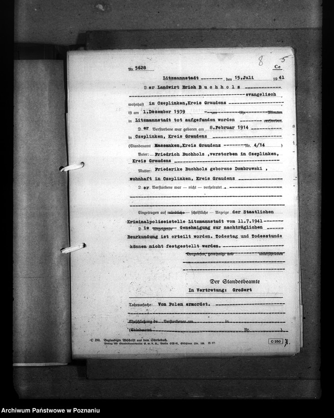 Obraz 12 z jednostki "Wykaz miejscowych Niemców, którzy zginęli w 1939 roku. Kreis Litzmannstadt (Łódź)"