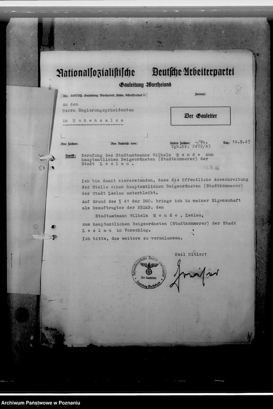 Obraz 12 z jednostki "Mende, Wilhelm - Beigeordneterin Leslau (Włocławek)"