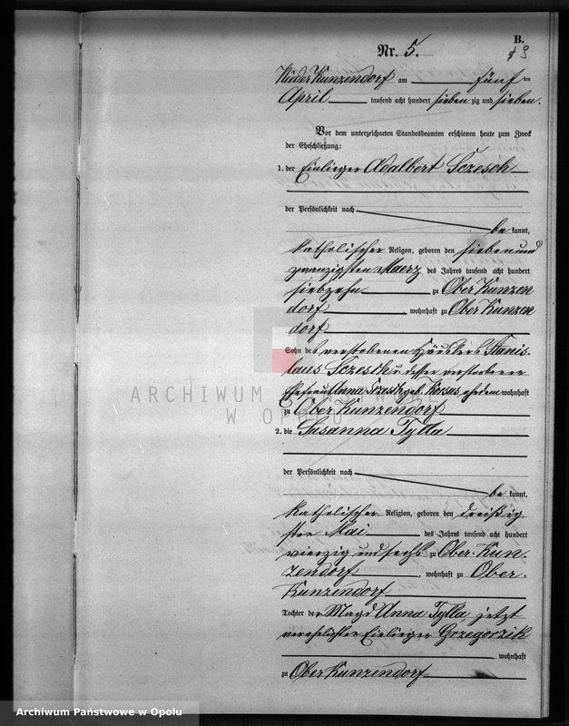 Obraz 13 z jednostki "Heiraths-Neben-Register Standesamts Kunzendorf pro 1877"
