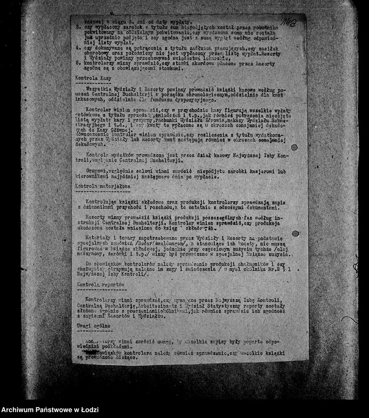 Obraz 18 z jednostki "[Instrukcje kontrolne, regulaminy Najwyższej Izby Kontroli, protokoły posiedzeń, spisy pracowników, listy obecności]"