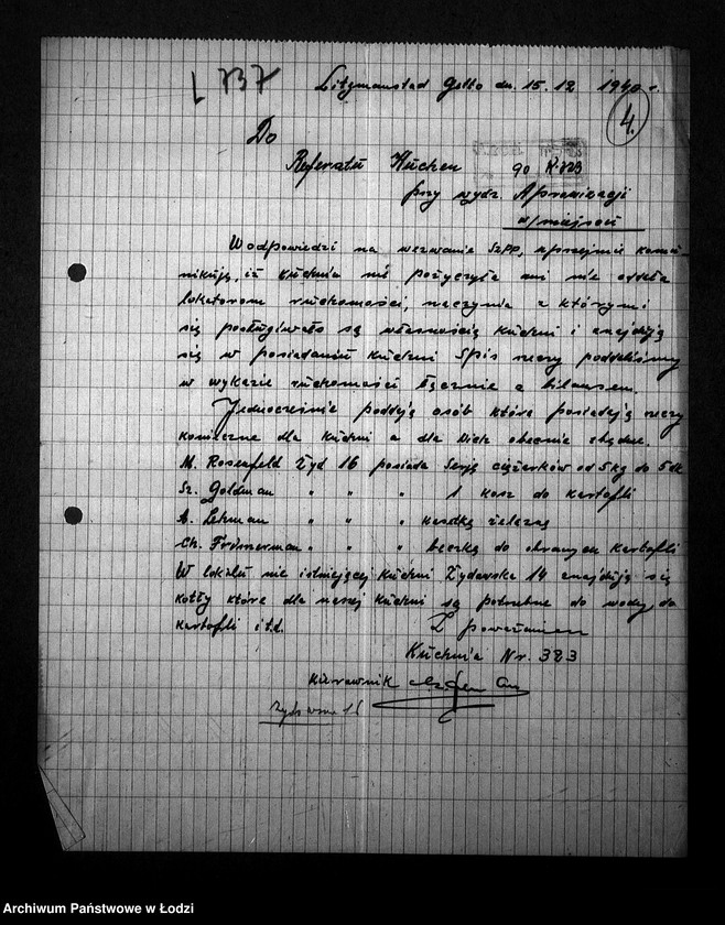 Obraz 7 z jednostki "[Kuchnia nr 323, ul. Żydowska 16. Kuchnia nr 173, ul. Żydowska 28. Kuchnia, ul. Żydowska 34. Działalność kuchni, personel, konsumenci, kontrole]"