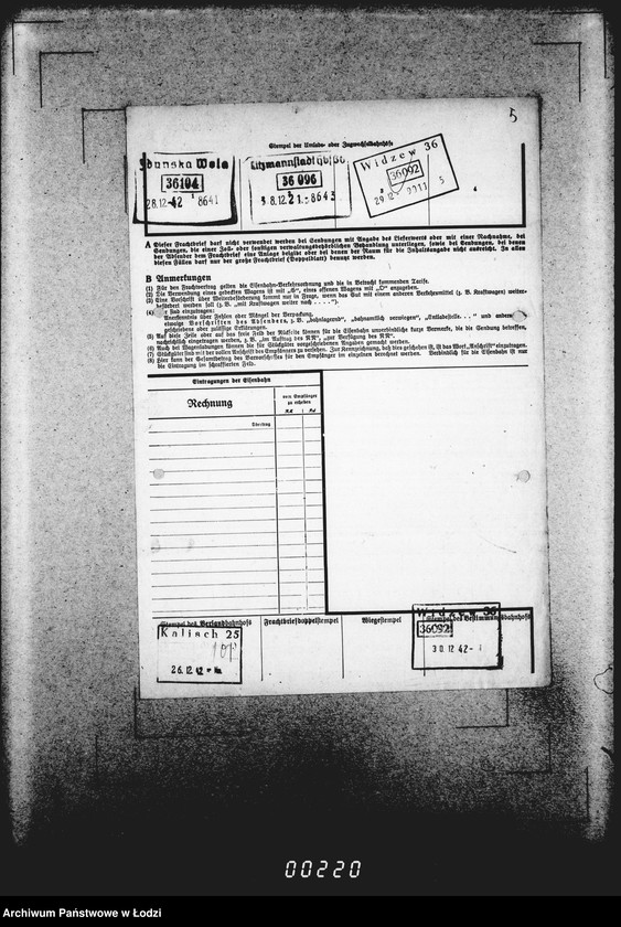 Obraz 9 z jednostki "Frachtbriefe [Kolejowe listy przewozowe różnych towarów do Getta w Łodzi]"