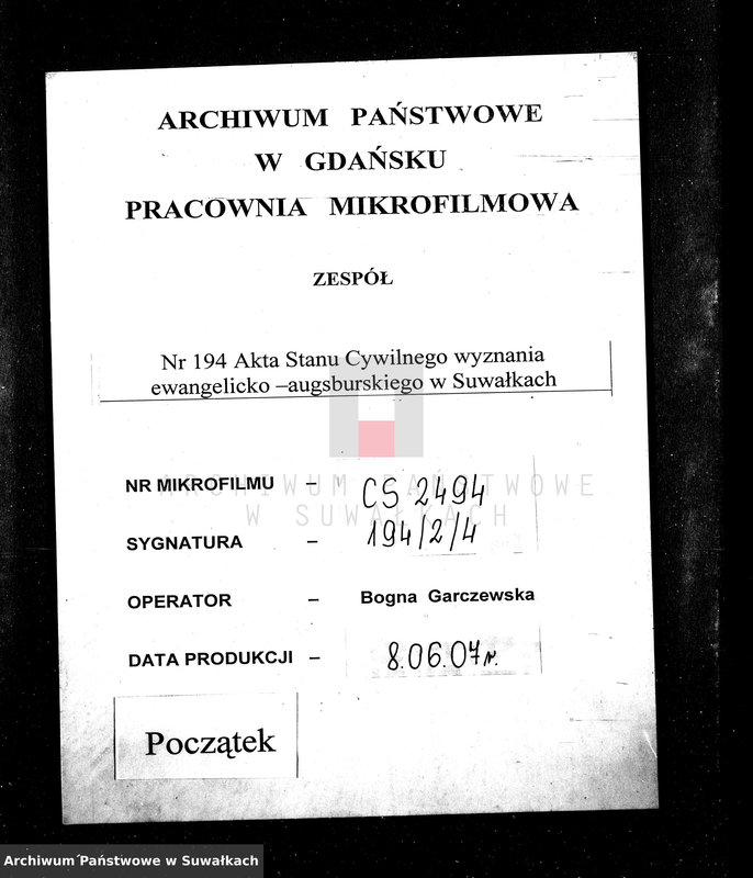 Obraz 1 z jednostki "Dowody wyz. Ewang. - augsb. Suawłki 1872"