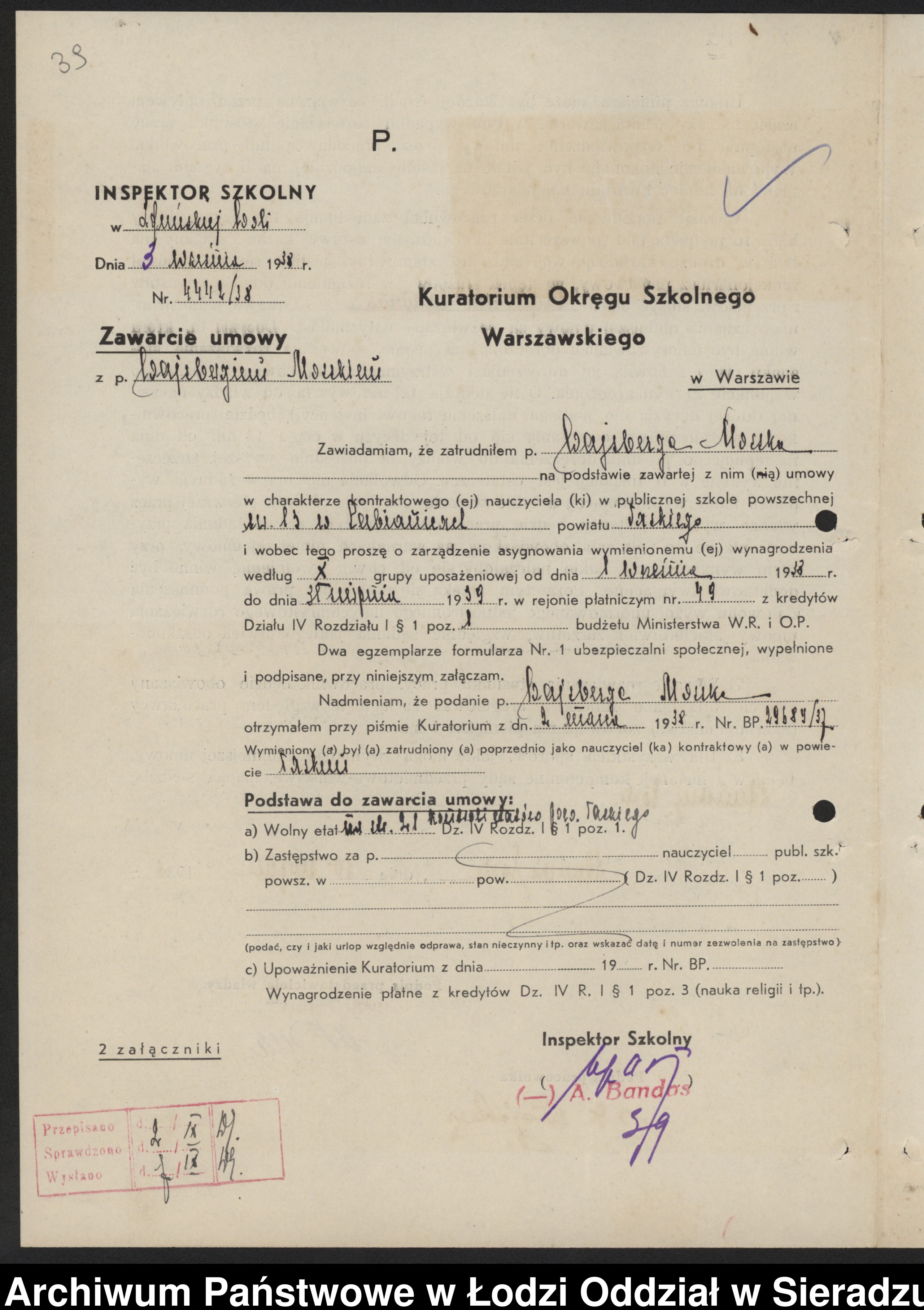 Skan z jednostki: Akta osobiste. Moszek Wajsberg