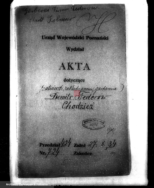 Obraz 4 z jednostki "Zatwierdzenie zakładu przemysłowego /garbarnia/ Demitr Federów - Chodzież"