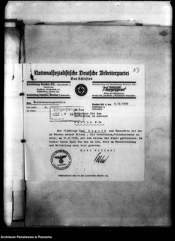 Obraz 17 z jednostki "Korespondencja w sprawie miejscowych Niemców, którzy zginęli w 1939 roku S - Z"