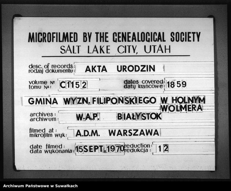 Obraz 7 z jednostki "Duplikat Aktów Zaślubionych, Urodzonych i Zmarłych Filiponów w Gminie Hołny Wolmerowskie na rok 1859"