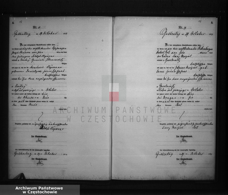 image.from.unit.number "Geburts - Neben Register der Standesamt Guttentag für der Jahre 1874."