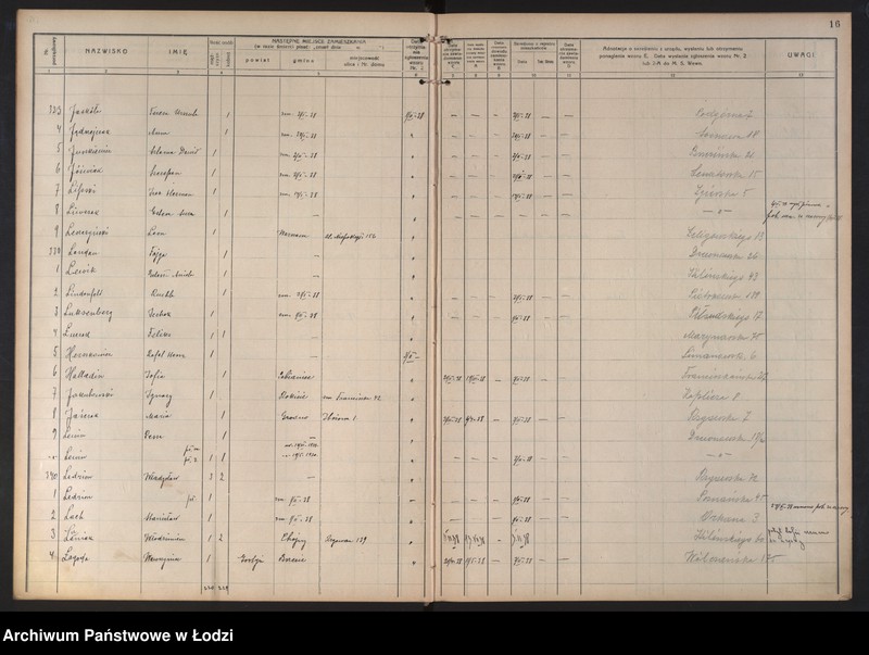 Obraz 19 z jednostki "Księga kontroli ruchu ludności (rejestr osób opuszczających gminę) Łódź, zespół III, lit. H, I, J, L, Ł"