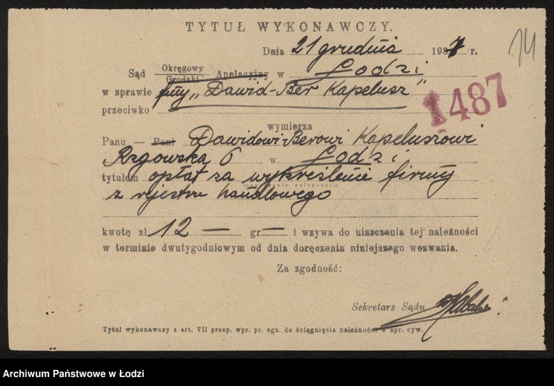 Obraz 16 z jednostki "Dawid – Ber Kapelusz- sprzedaż dodatków zegarmistrzowskich"