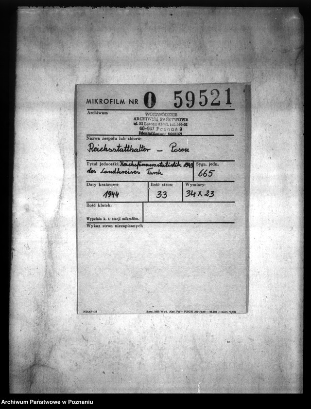 Obraz 2 z jednostki "Reichsfinanzstatistik 1943 des andkreises Turek"