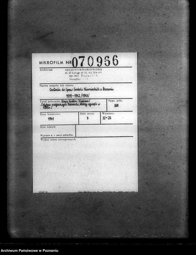 Obraz 2 z jednostki "Kreis Kosten (Kościan). Wykaz miejscowych Niemców, którzy zginęli w 1939 roku"