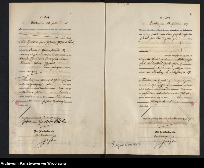 image.from.unit.number "Geburts-Haupt-Register Breslau I 1909 Band 6"