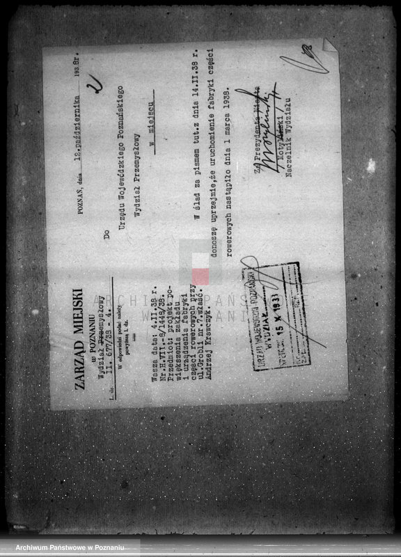 Obraz 6 z jednostki "Zatwierdzenie zakładu przemysłowego / warsztatu mechanicznego części rowerowych/ Firmy Andrzeja Krawczyka w Poznaniu"