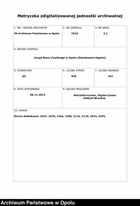 Obraz 2 z jednostki "Urząd Stanu Cywilnego w Opolu 1906 Rejestr Urodzeń miejscowa Nr 838 do 1264"