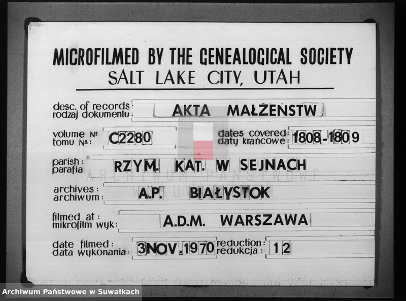 image.from.unit.number "Akta małżeńskie gminy seyneńskiey 1808"