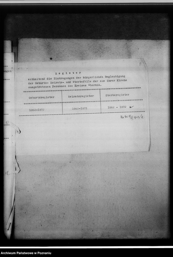 Obraz 12 z jednostki "[Wykaz ksiąg kościelnych parafii ewangelickich i katolickich z powiatów: Oborniki, Szmotuły, Czarnków]"