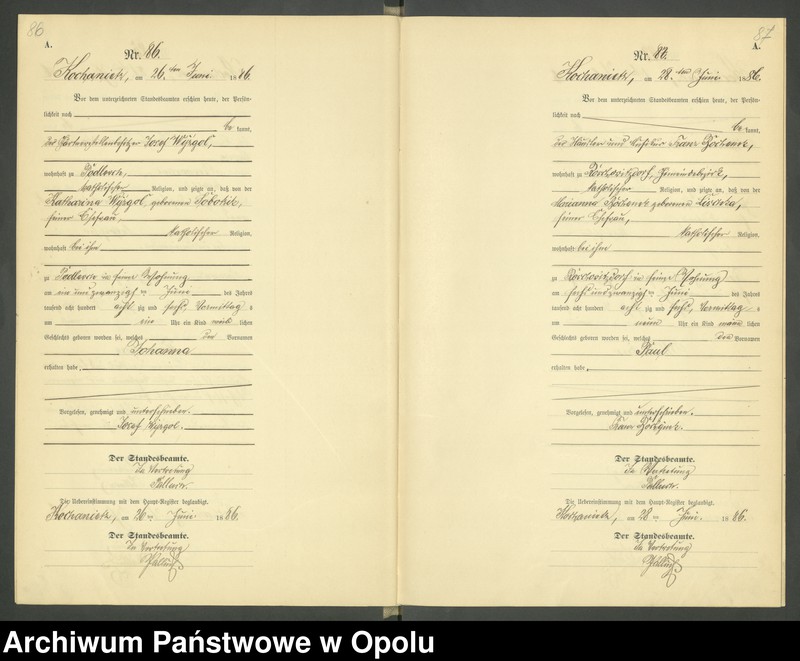 image.from.unit.number "Urząd Stanu Cywilnego Kochaniec Księga urodzeń rok 1886"