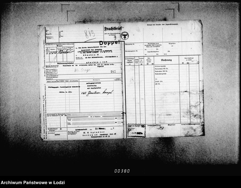 Obraz 13 z jednostki "Frachtbriefe [doppel einige Ausgang] vom 801-1300. [Wtórniki listów przewozowych]"