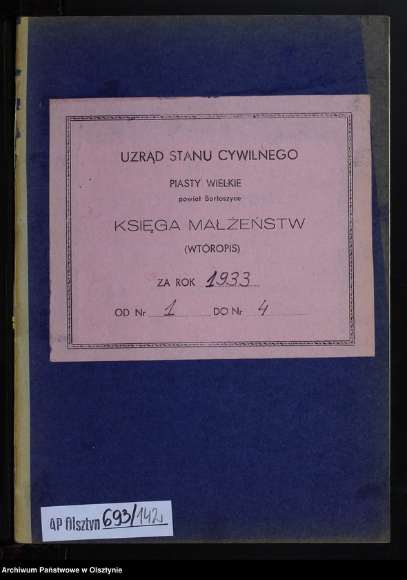 image.from.unit.number "Heiraths-Neben-Register Nr 1 - 4 [ Księga małżeństw - wtóropis ]"