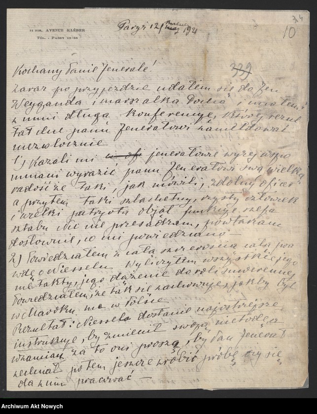 image.from.unit.number "Działalność Władysława Sikorskiego jako szefa Sztabu Generalnego WP. Sprawa uposażeń oficerów. Współpraca z francuskim dowództwem wojskowym. Stosunki dyplomatyczne między Polską a Rosją Radziecką. Raport, korespondencja."