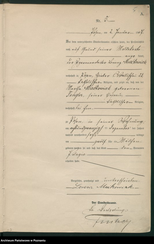 Obraz 7 z jednostki "Księga miejscowa urodzeń tom I [Rejestr główny urodzeń]"