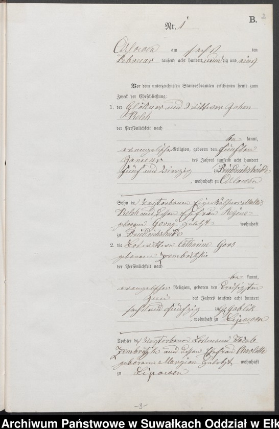 image.from.unit.number "Heiraths-Neben-Register des Preussischen Standes-Amtes Orlowen Kreis Loetzen für das Jahr 1891"