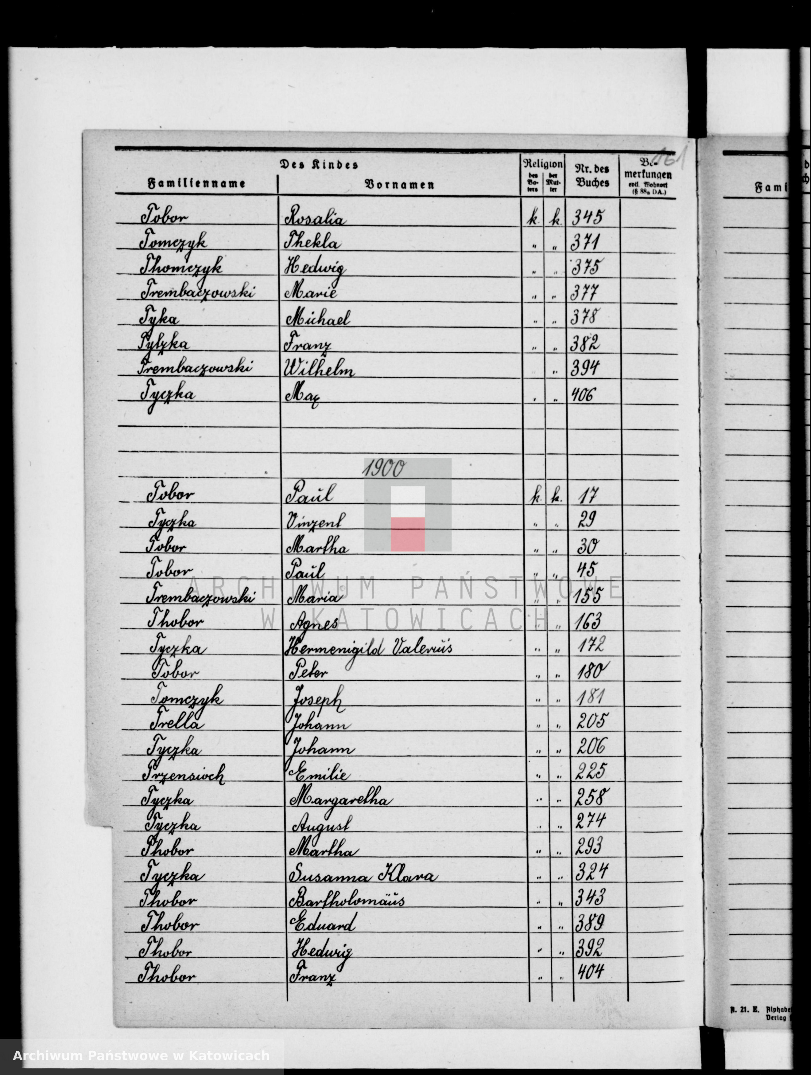 Skan z jednostki: Skorowidz do ksiąg urodzeń za lata 1891-1900