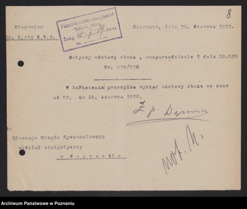 Obraz 10 z jednostki "[Wykazy odstawionego zboża przez Związek Komunalny w Czarnkowie]"