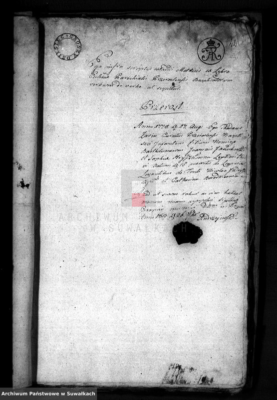 image.from.unit.number "Anekx Urodzonych i Umarłych tyczące do akt ślubnych Urzędnika Stanu Cywilnego Gminy przeroślskiej na rok 1813"