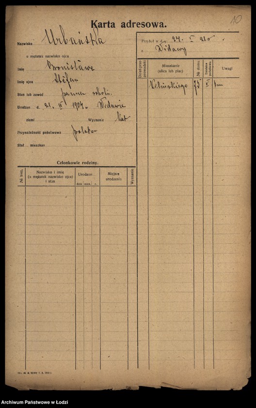 Obraz 12 z jednostki "[Spis ludności Łodzi] Urbańska - Użniak"