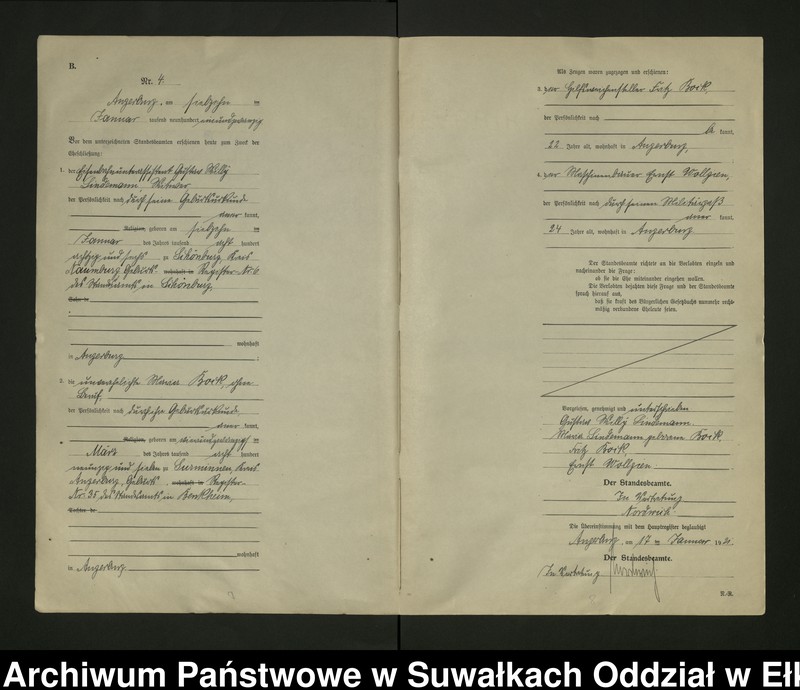 image.from.unit.number "B2. Heirats = Register (Neben = Register) Standesamt Angerburg einschl. der Bezirke, Gross Strengeln, Kehlen und Prinowen No 1 bis 95"