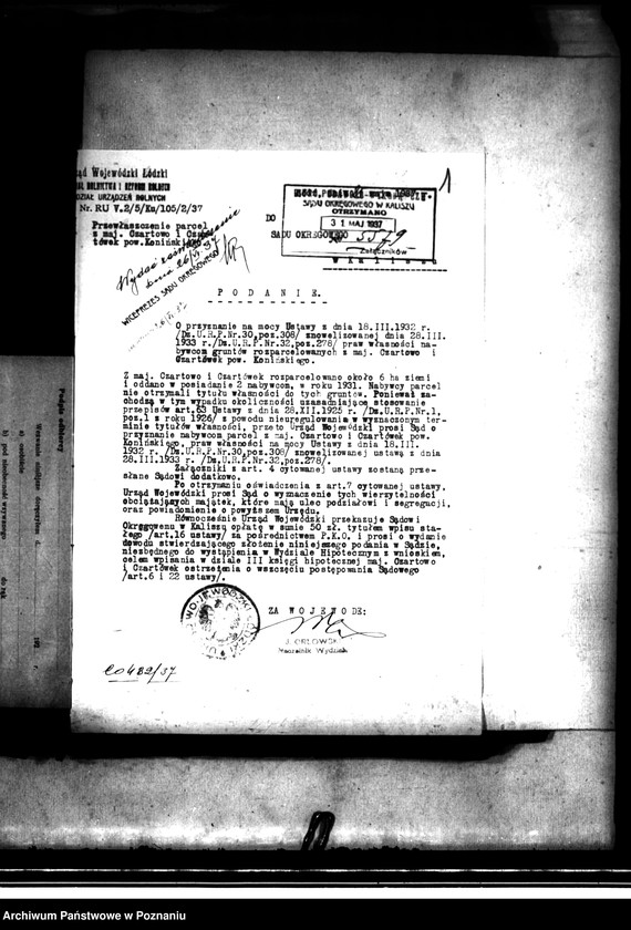 image.from.unit.number "Urząd Wojewódzki w Łodzi o przyznanie własności gruntów rozparcelowanych z majątku Czartowo-Czartówek powiatu konińskiego stanowiących własność Józefa i Izabeli Witkowskich"