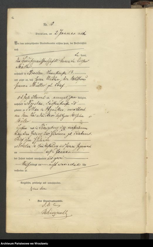 image.from.unit.number "Sterbe Haupt Register Standesamt Breslau III 1902 Band 1"