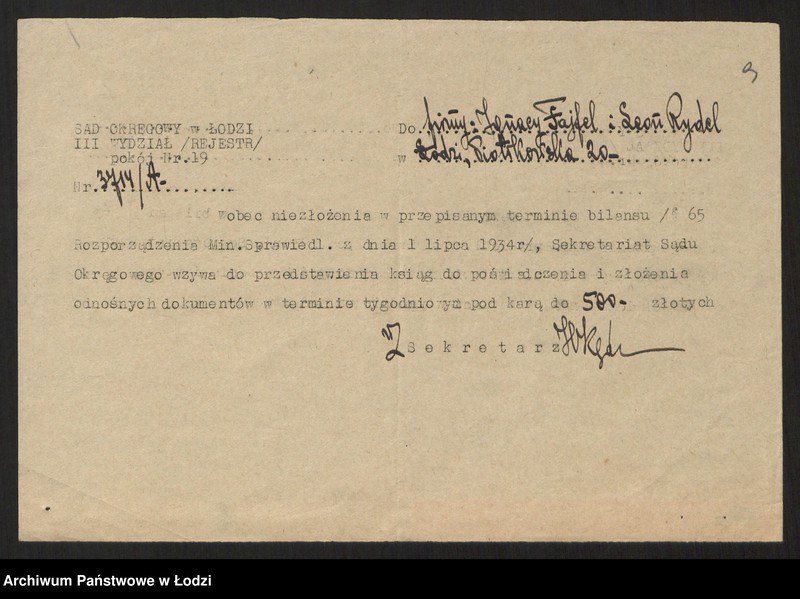 Obraz 11 z jednostki "Leon Rydel i Ignacy Fajfel - fabrykacja i sprzedaż towarów włókienniczych"