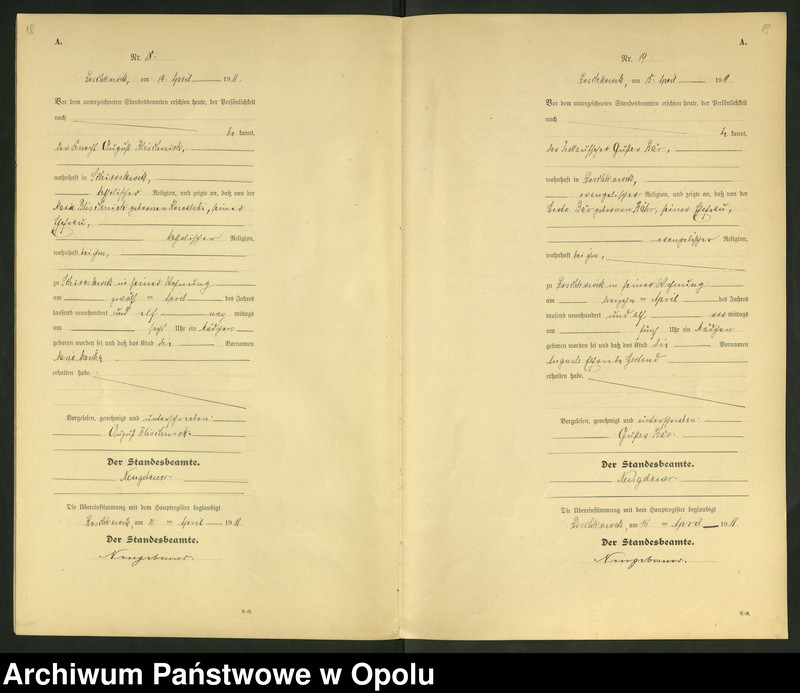 Obraz 12 z jednostki "Geburts-Register (Neben-Register) Standesamt Roschkowitz 1911 No.1 bis 49"