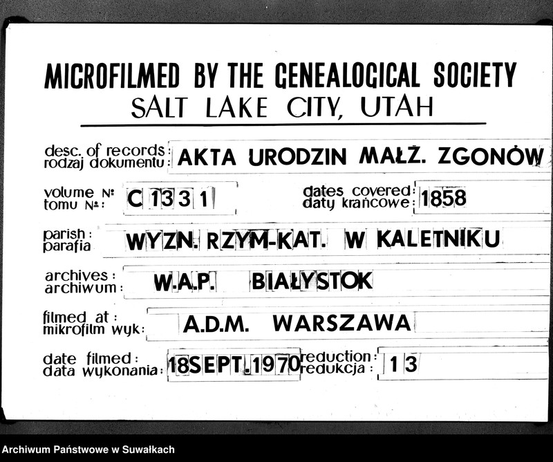 image.from.unit.number "Duplikat Aktów Urodzonych, Zaślubionych i Zmarłych Parafii Rzymsko-Katolickiej Kaletnik z roku 1856."