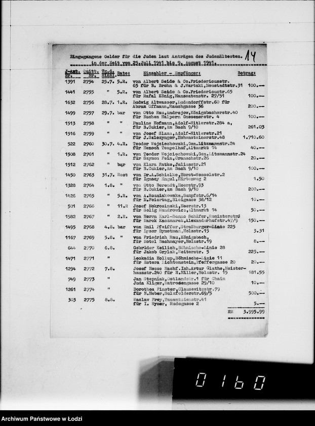 Obraz 18 z jednostki "Gutschriftsanzeigen für die Judengemeinschaft im Getto Litzmannstadt Nr 000001"