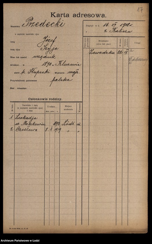 Obraz 19 z jednostki "[Spis ludności Łodzi] Przedbórz-Przybyliński"
