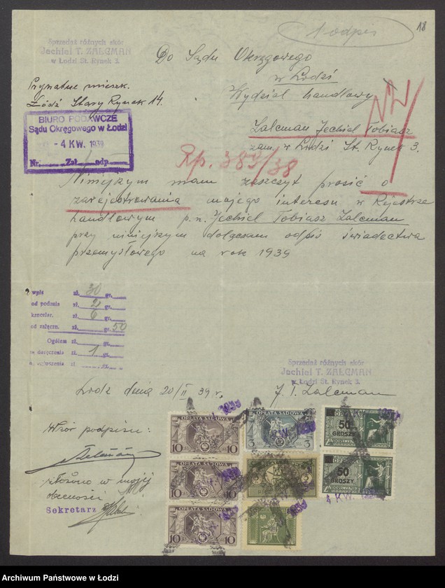 Obraz 20 z jednostki "Jechiel Tobiasz Zalcman – sprzedaż skór"